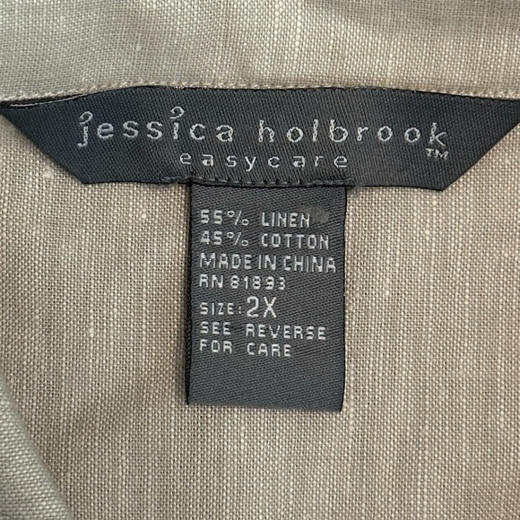 Jessica Holbrook Tan Shacket Shirt Jacket Linen Long Sleeve 2X - Picture 3 of 5